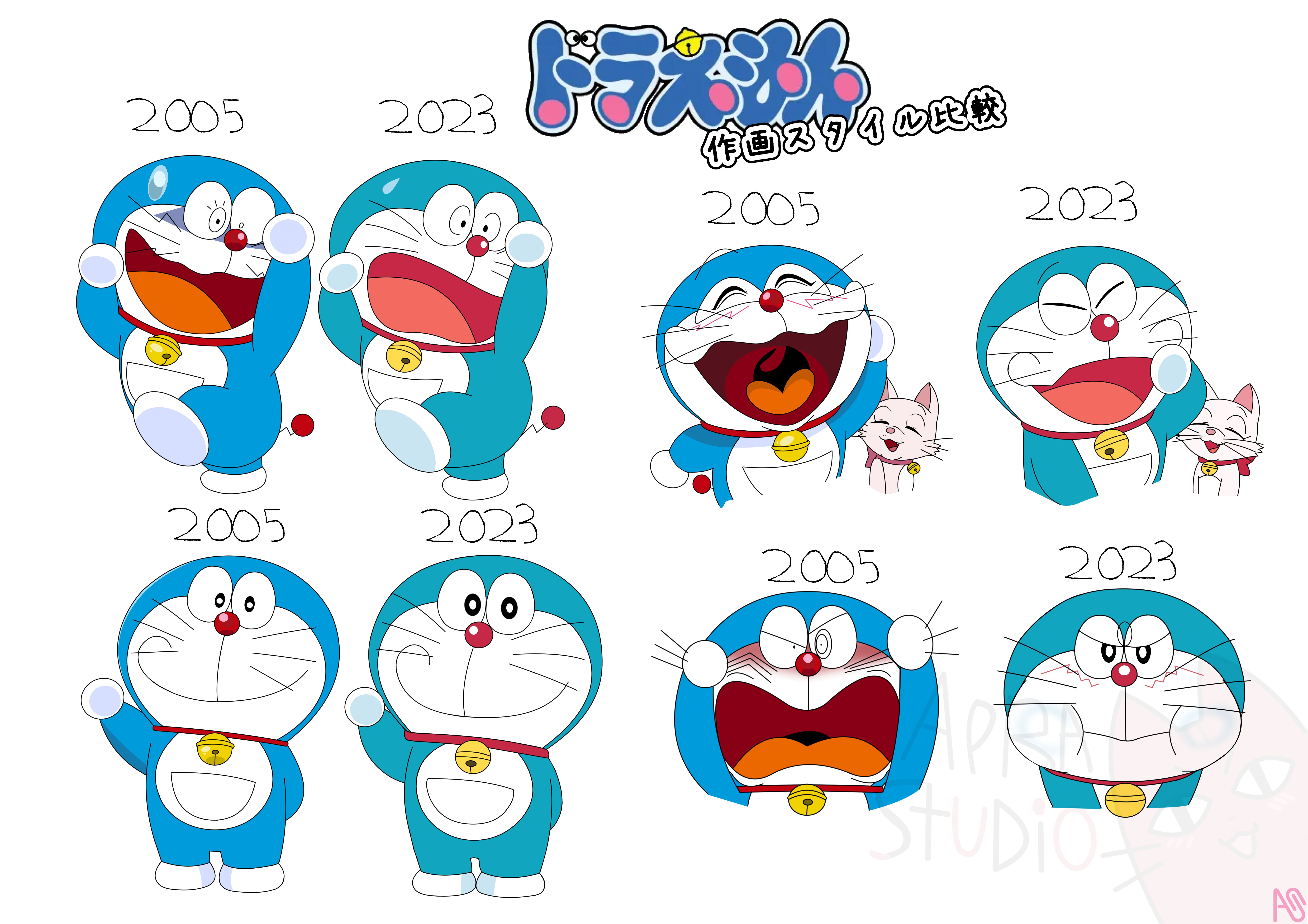 ドラえもん：2005年 vs 2023年 表情スタイル比較