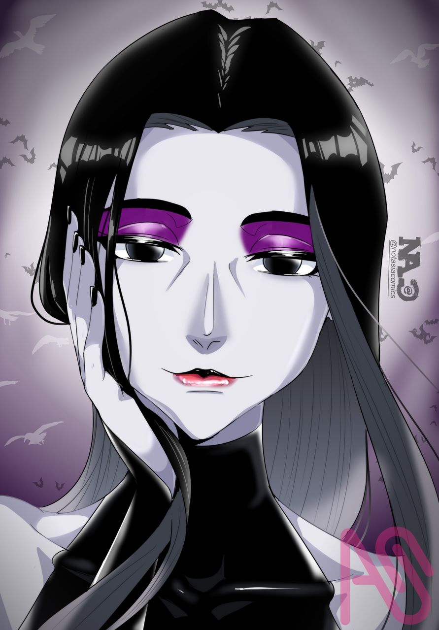 Morticia Portrait Illust of @notasiacomics fanart woman anime cartoon portrait Halloween gothic animeart mangaart