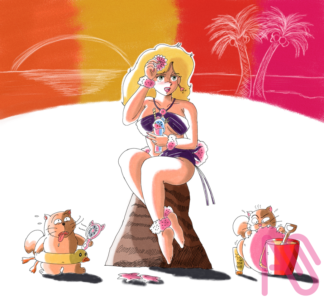 Every Color I Love about Summer! Illust of Dewan Inzamam HUIONIllustrationContest2025 painting animal cat summer illustration animegirl sunset beach