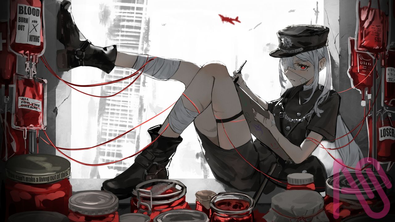 ˋ54 Illust of 四肆 girl uniform anime original oc white_hair 戰爭