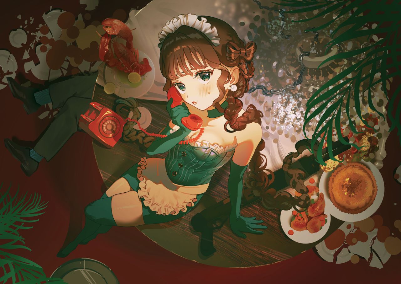 party night☎️🍽️🧁 Illust of 襟栖レイジ maid girl original oc kawaii Gun
