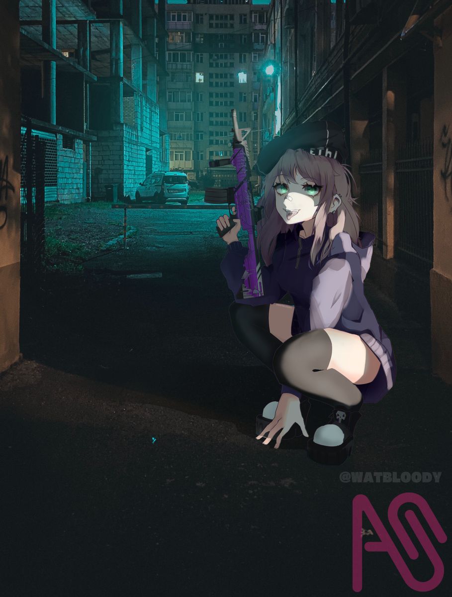 私はあなたが思っているほど危険ではない ◑﹏◐ Illust of WatBloody girl illustration anime original digital oc artist Artwork Gun animeart