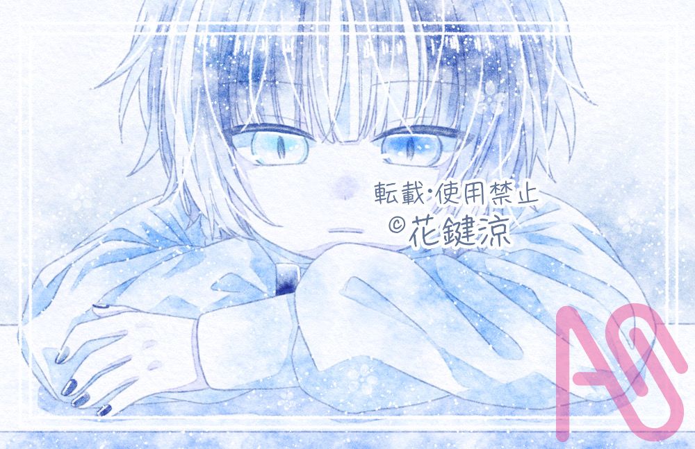 ✽ Illust of 花鍵涼 blue watercolor illustration original boy 白月の夜祭