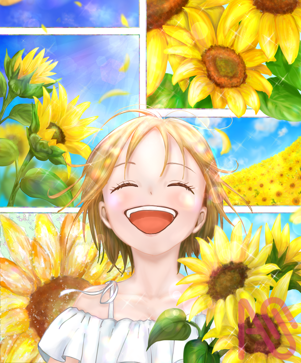 咲き誇れ！ Illust of あやち 〜ayachi〜 girl 光 illustration 青空 ひまわり kawaii
