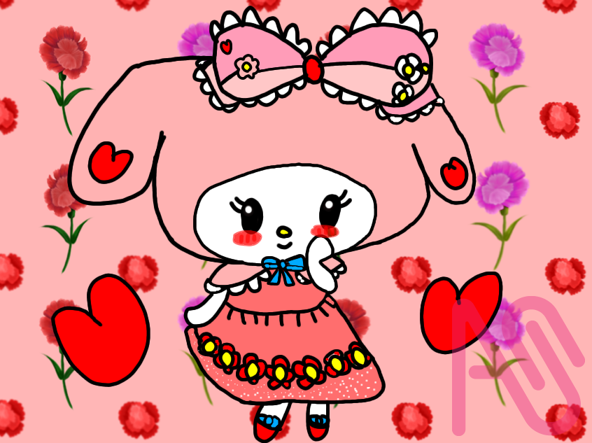 My Melody princess and mini My Melody💗 Illust of ☆~♡Qiya♡~☆ girl pink heart red kawaii style mini lovers Sanrio Kaizo