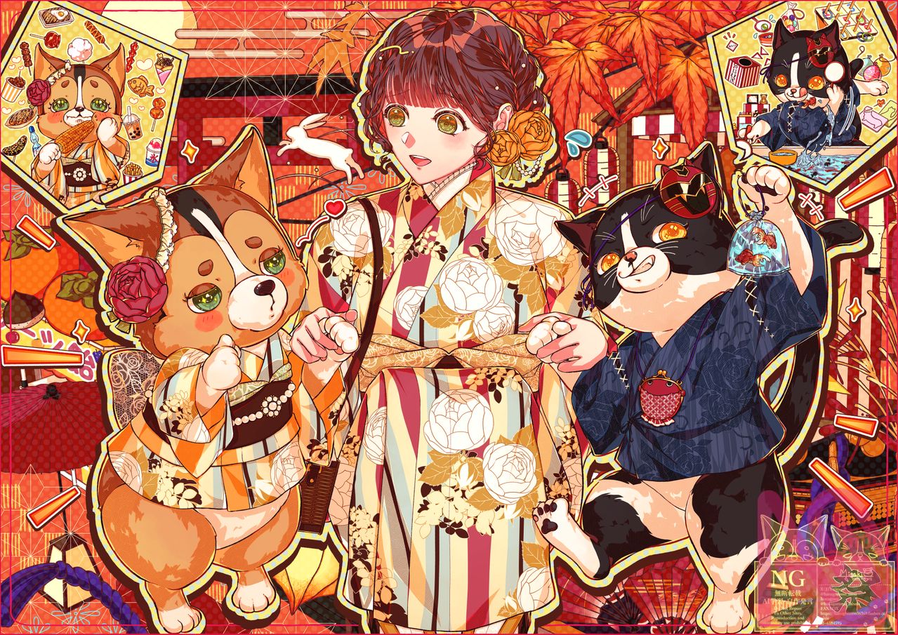 『おねだり合戦秋祭り』 Illust of 花衣美咲 cat girl dog illustration original コーギー