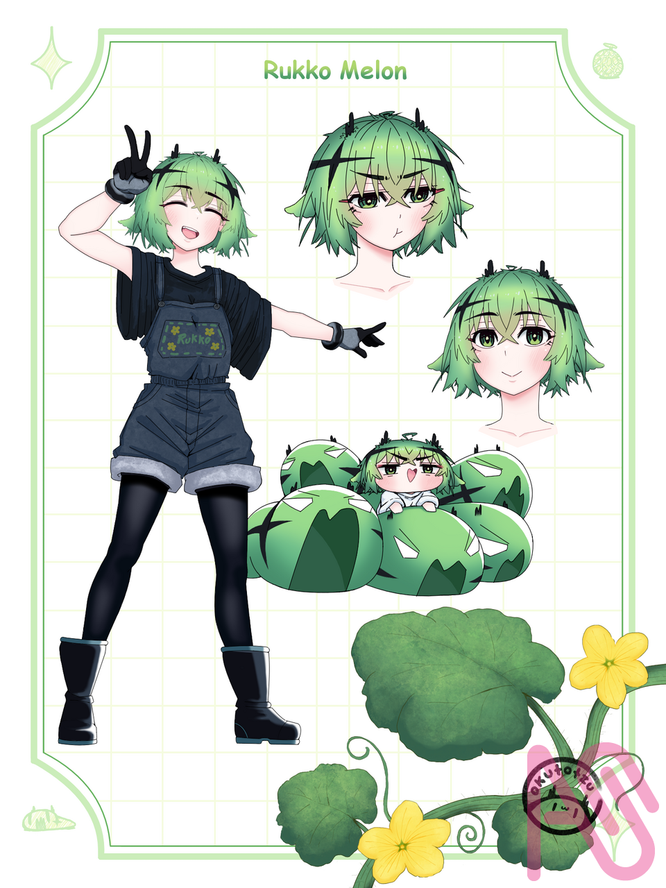 Rukko_Melon 🐛🍈 Illust of Okutotzu illustration character original oc greenhair Plants melon Okutotzu Rukko_Melon girl