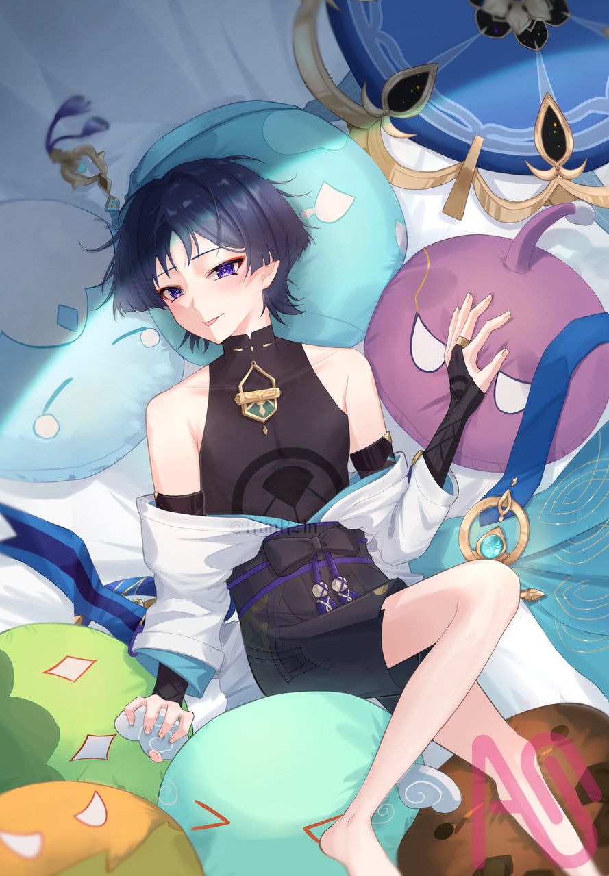 クッションと放浪者 Illust of 五十嵐そら fanfic fanart boy GenshinImpact スカラマシュ 放浪者