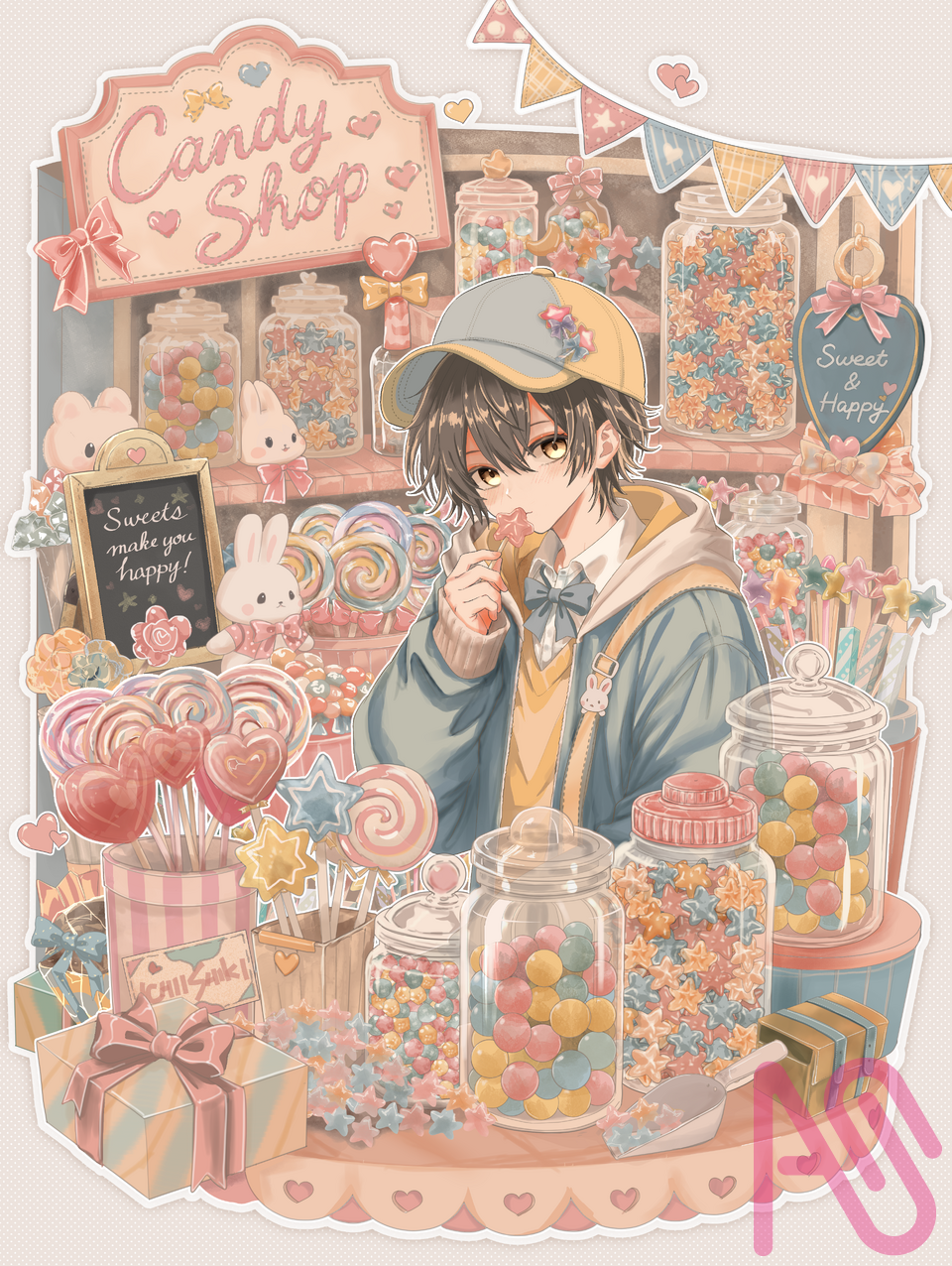 Candy Shop Illust of ichiiShiki ARTstreetMonthlyIllustrationContestMayThemeCandy お菓子 illustration art original digital male boy oc kawaii colorful