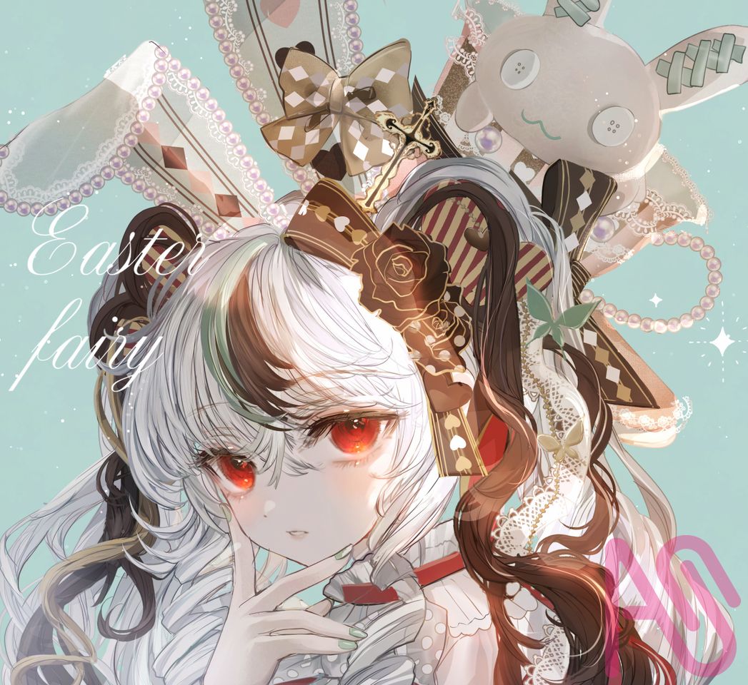 Easterbunny🐰 Illust of こもりひっき🦋初書籍★メルヘンファンタジー衣装アイデアbook girl rabbit illustration original digital oc kawaii spring イースター