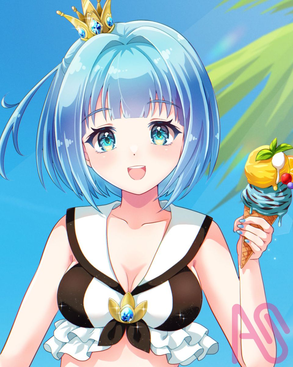 commission[146]／IRIAM立ち絵 Illust of Yui Mirano@WhiteBearYM girl summer 水色 commission background sea Artwork swimsuit Penguin IRIAM