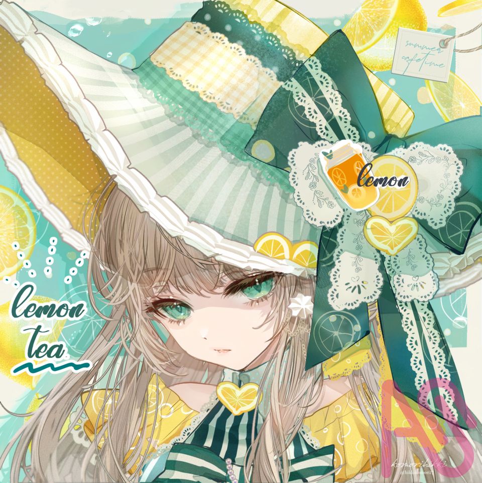 初夏のレモンティー魔女🍋 Illust of こもりひっき🦋初書籍★メルヘンファンタジー衣装アイデアbook girl summer illustration original digital oc kawaii na レモン