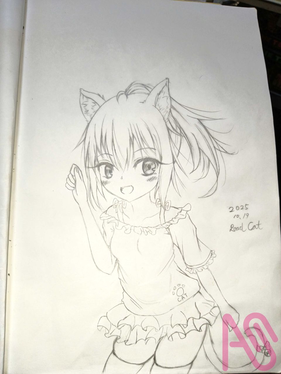 手絵練習 Illust of 路邊的野猫 鉛筆 girl うちの子 cat_ears cute kawaii ponytail loli handdrawn 絵柄が好みって人にフォローされたい