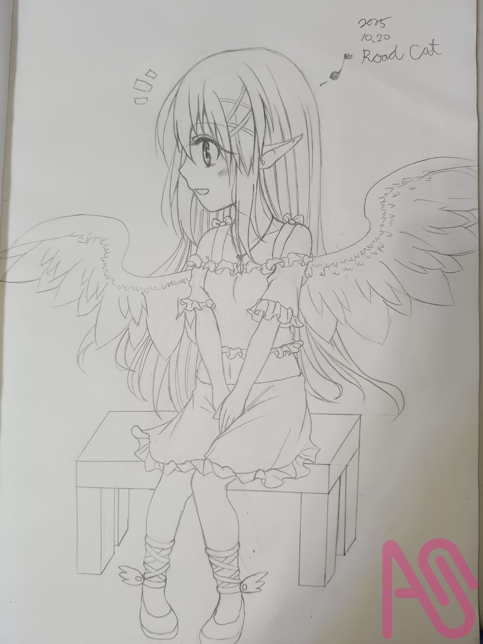 手絵練習 Illust of 路邊的野猫 鉛筆 girl うちの子 cat_ears cute kawaii ponytail loli handdrawn 絵柄が好みって人にフォローされたい