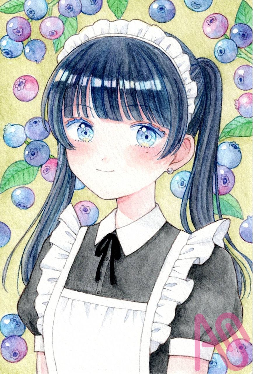ブルーベリー Illust of こうづき girl watercolor illustration original oc kawaii 水彩色鉛筆 handdrawn 手描きイラスト analog