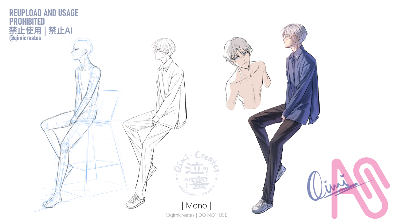 [OC] Mono | モノ Illust of Qimi 泣蜜 BL illustration sketch original male oc man handsome FatedOnceAgain