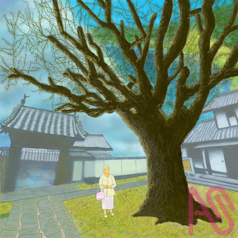 お寺のイチョウの木。 Illust of oku 写真 illustration 模写 イチョウ sea scenery