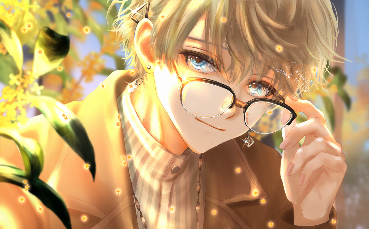 甲斐田晴新衣装 Illust of Shiki fanfic glasses art オレンジ male boy 金木犀 virtual_YouTuber にじさんじ 甲斐田晴