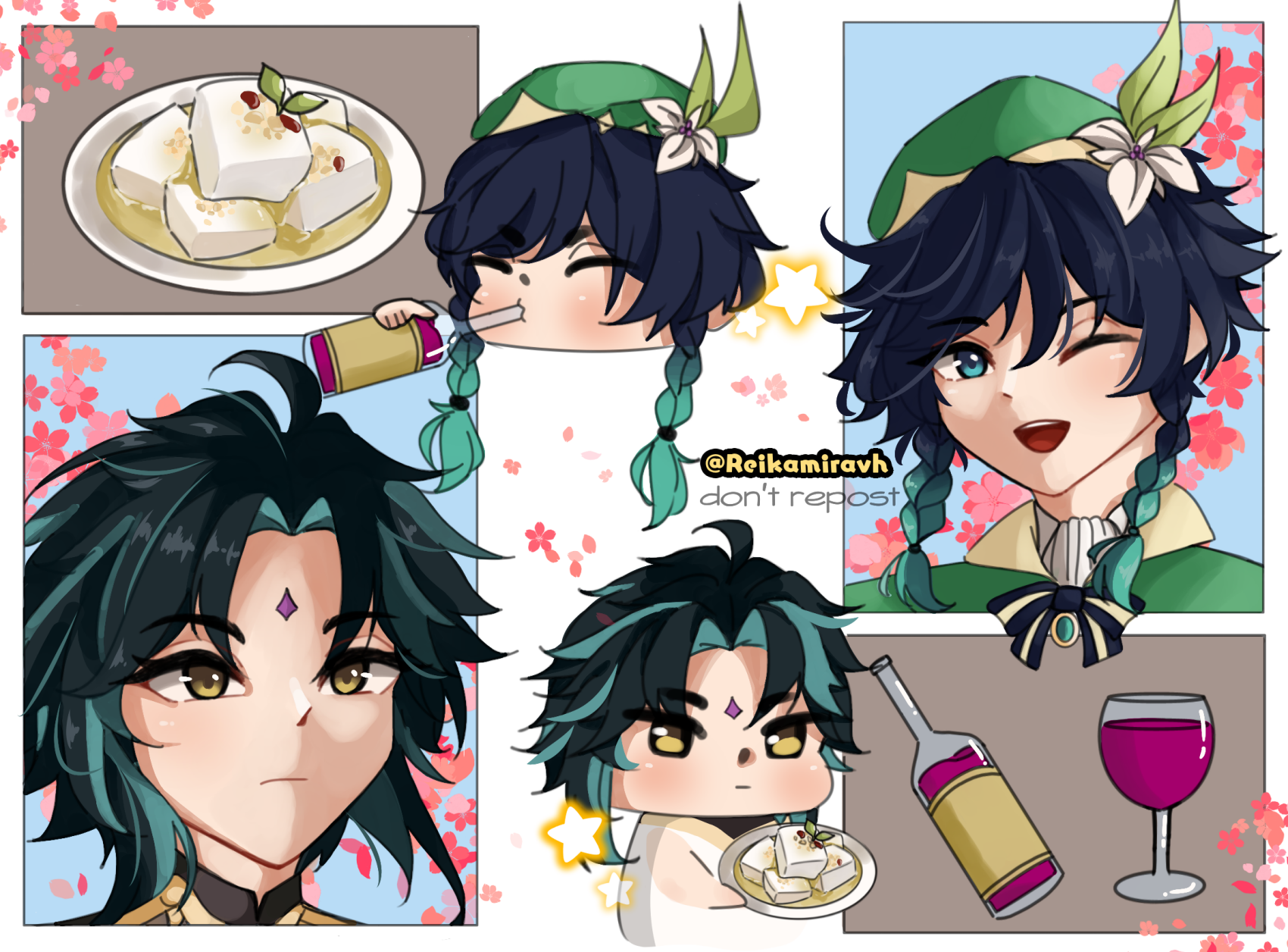 xiao, venti, and their favorite food Reikamiravh Illustrations ART street