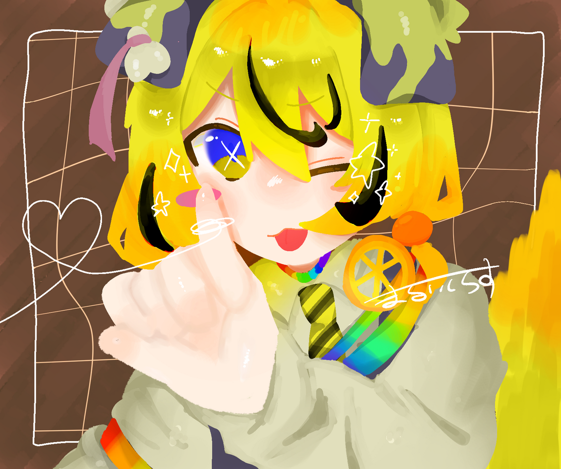 🍑みかちゃ🍊 Illust of まるいしらす@代選中 medibangpaint 落書き的なやつ まるのイラスト 犬宮の好物 犬宮に果物を