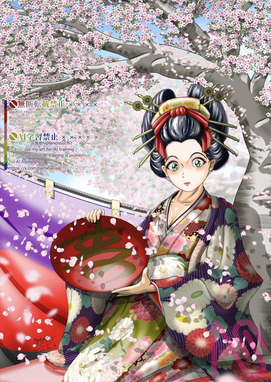 花見て一杯 Illust of 大賀　三芭図（tachibanafactory） sakura 花札 桜に幕 幔幕 花見て一杯 桜に幔幕 菊に盃