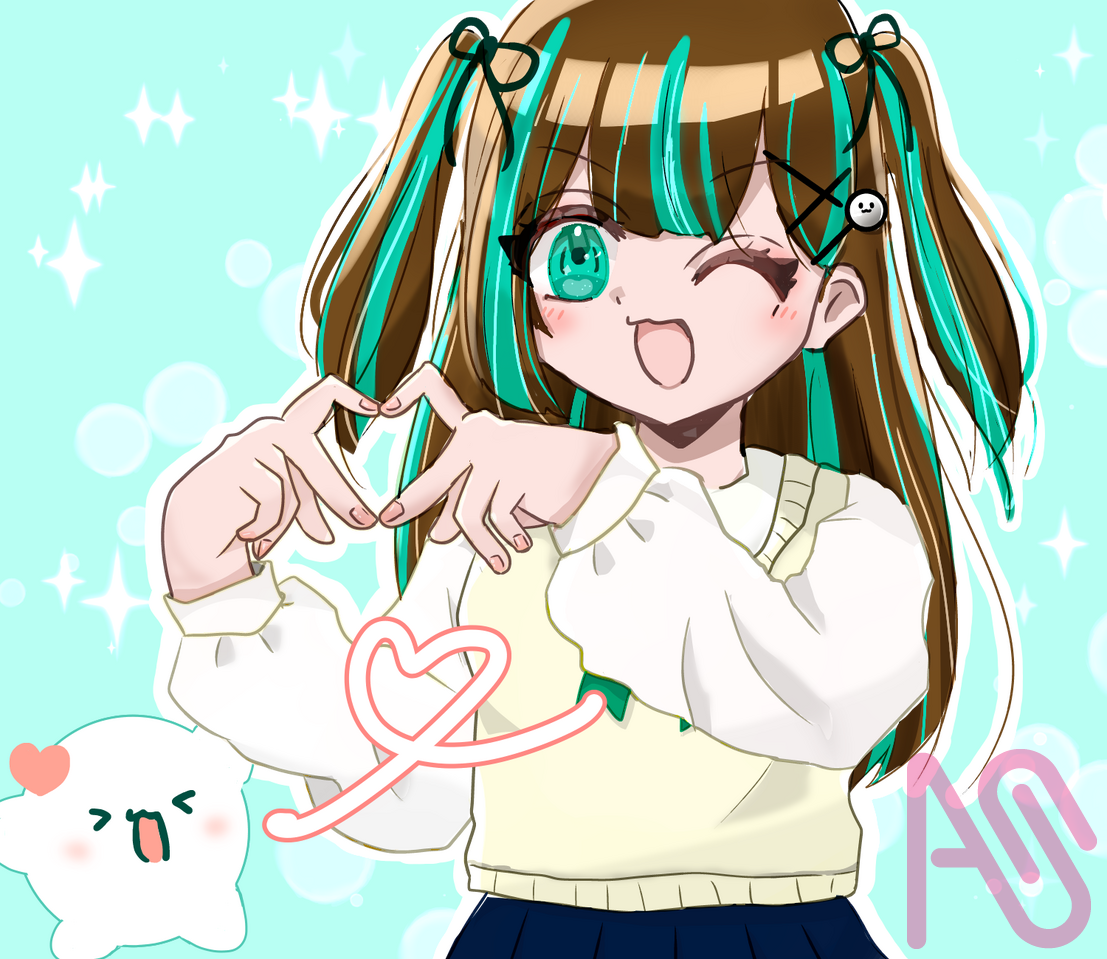 みんなありがと！ふぉろわー１００人おめでたい！！ Illust of 🍫輝餅 ちょこ🎀＠代選~１/３１まで✨ girl oc kawaii 女の子かわいい オリキャライラスト チョコミント ちょこみんとであーと🍫