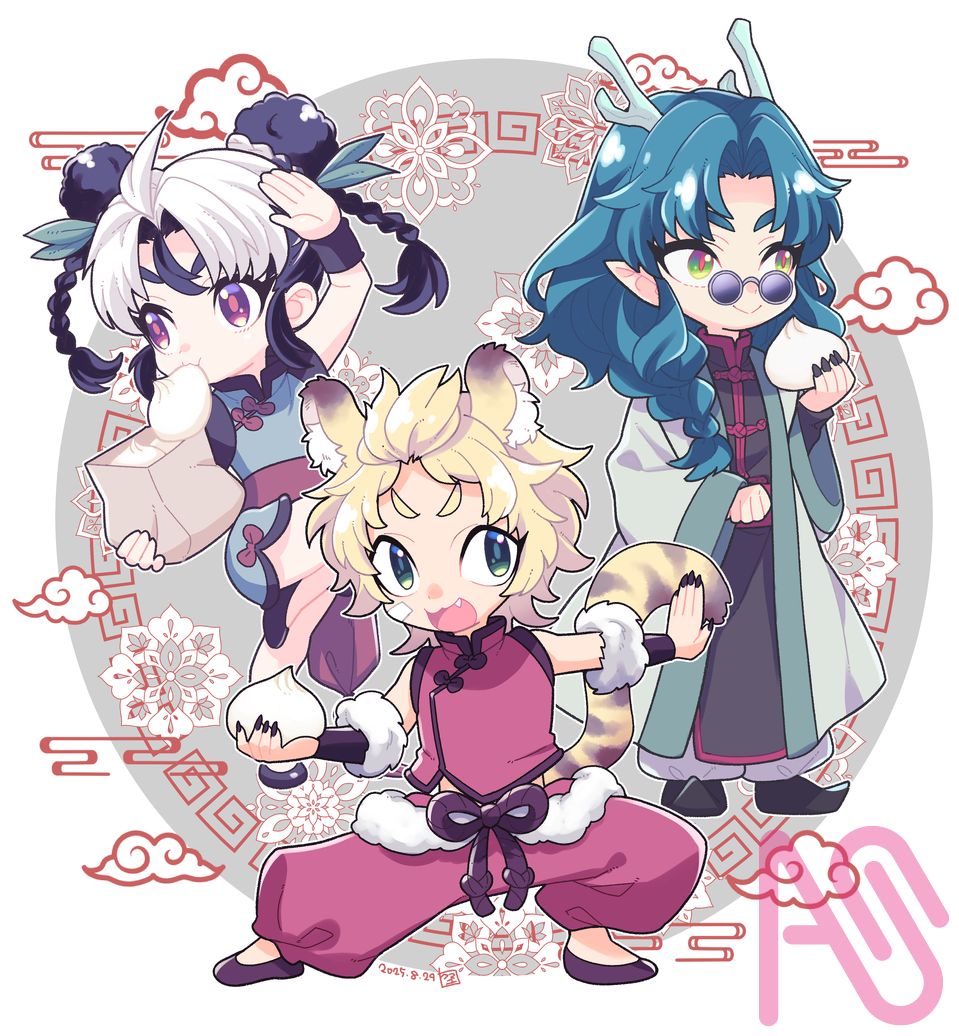 チャイナ組 Illust of クマユ Personification girl original boy oc animal_ears