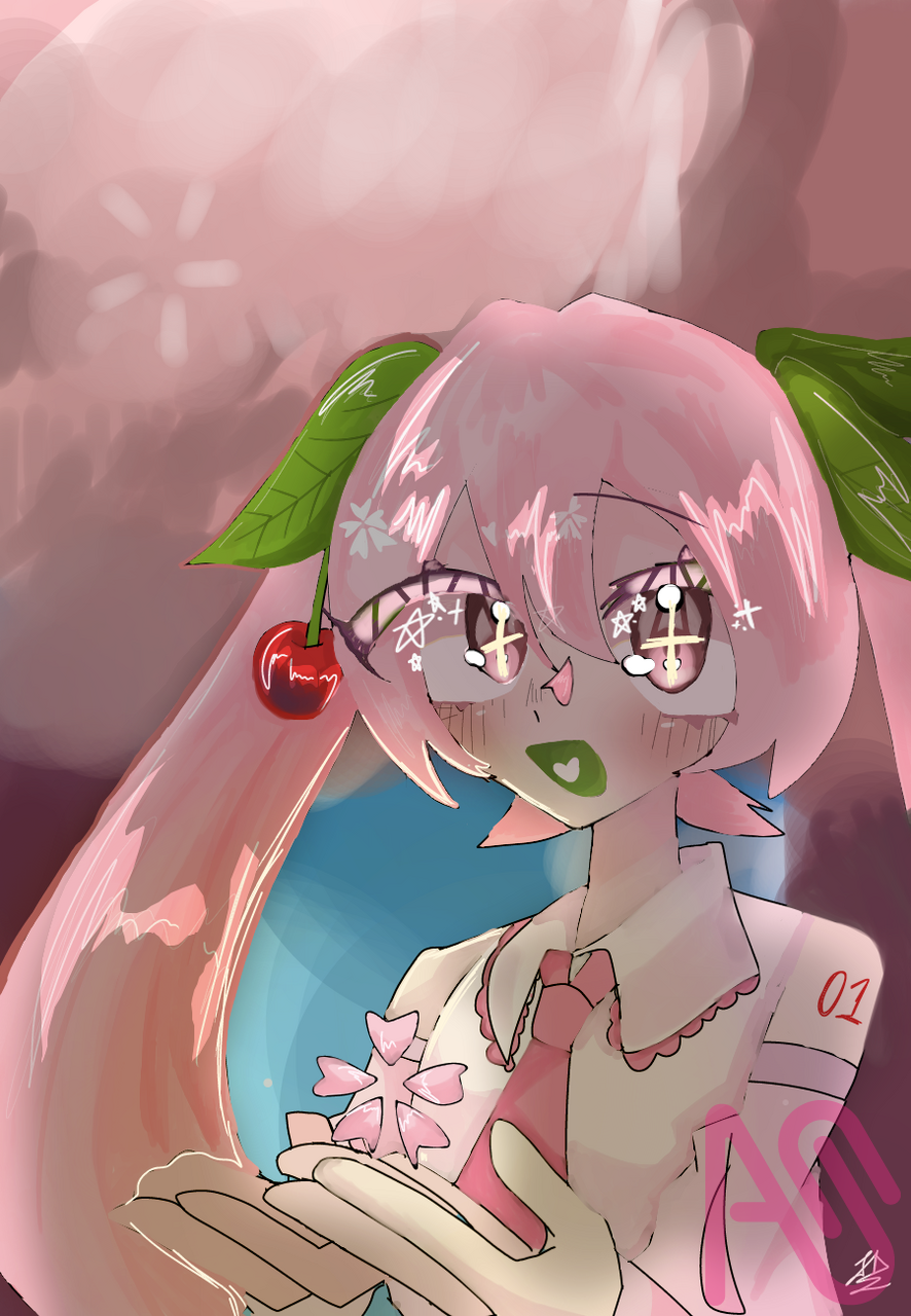 桜ミク～！！ Illust of ソビエト親衛隊　～代選中～ VOCALOID pink SakuraMiku 結構がんばったんよ！？ 伸びろ!! 伸びますよ!! 天才来ましたね.... お目目キラキラ✨