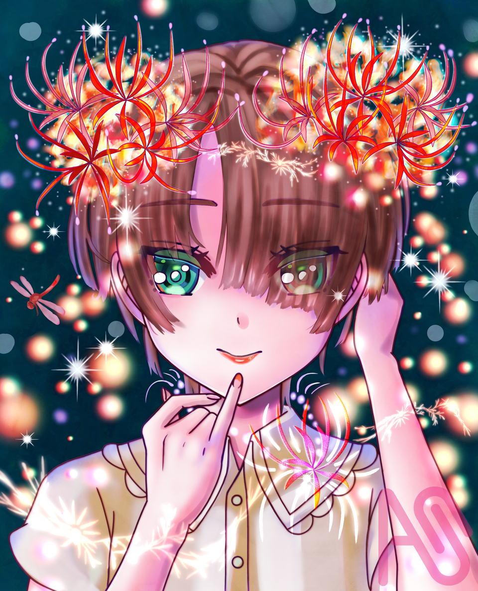 秋の花火 Illust of ケイト impasto illustration art original digital boy oc 花火 kawaii 中性的