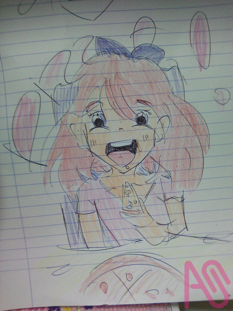 drooling over pizza Illust of Mangaka HUIONIllustrationContest2025 girl summer female pink anime original cute red animegirl colorful