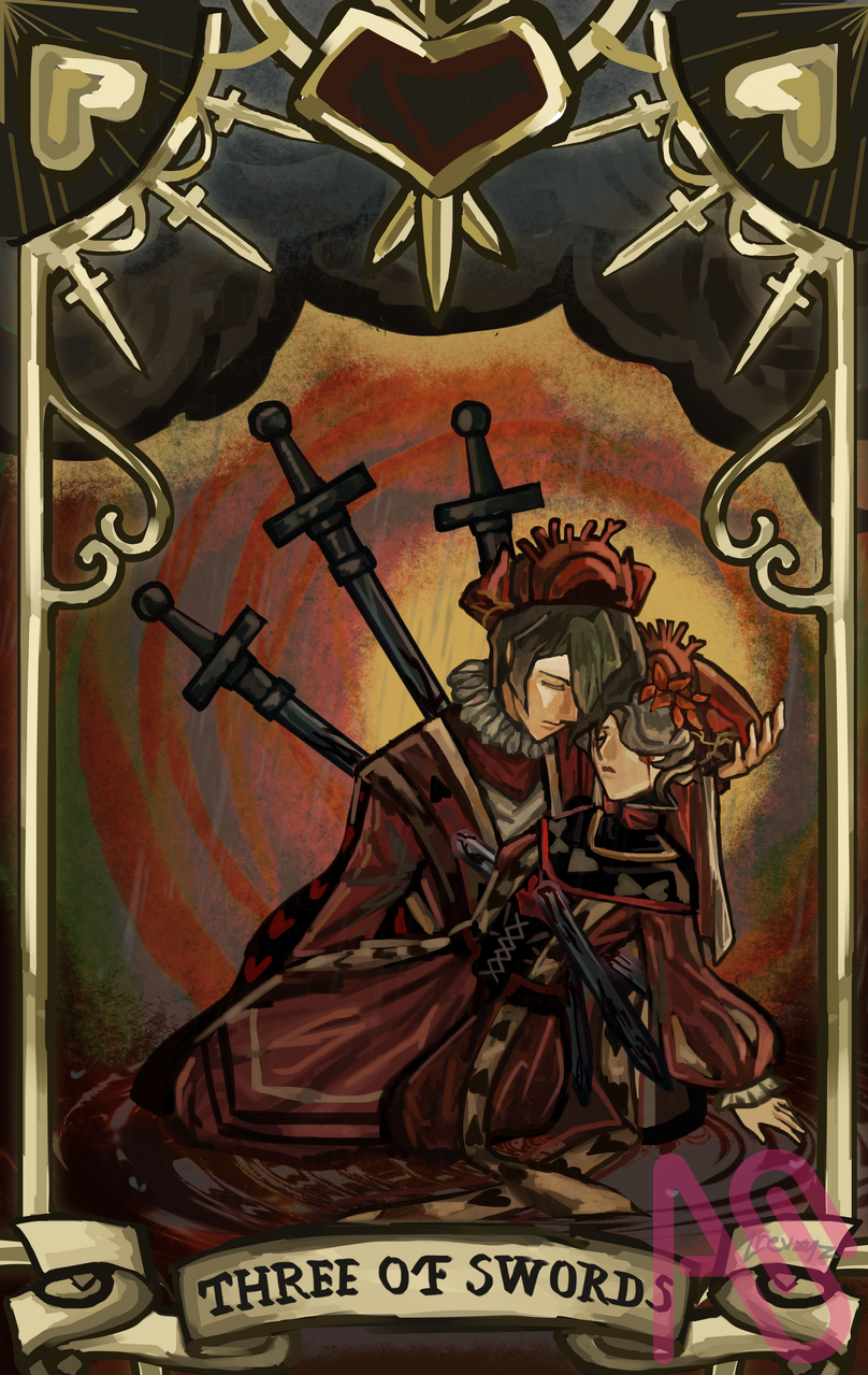 The Three Of Swords Illust of UTOPIC drawing illustration art anime digital heart oc red couple sad