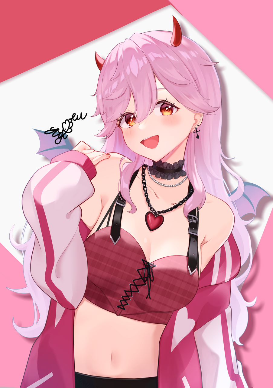 リクエスト Illust of 夢羽　結 demon girl fanart request pink commission kawaii colorful 透明感 virtual_YouTuber