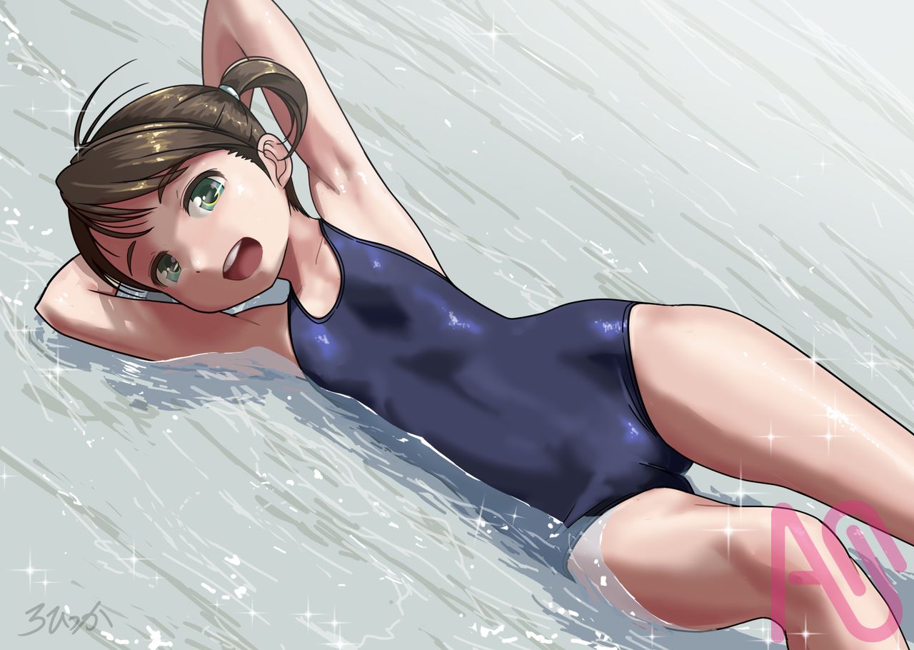 波打ち際に打ち上げられている Illust of ろひつか girl スク水 oc loli