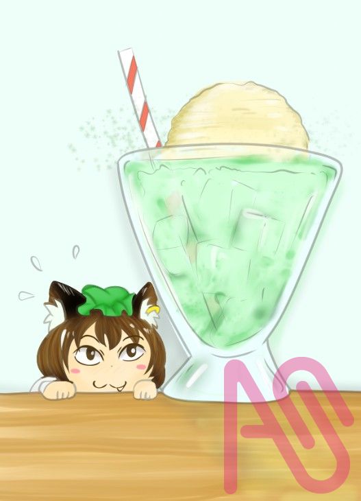 ワンドロでクリームソーダだそうだ Illust of タロウぽん girl cat_ears 橙 Touhou_Project ちぇん
