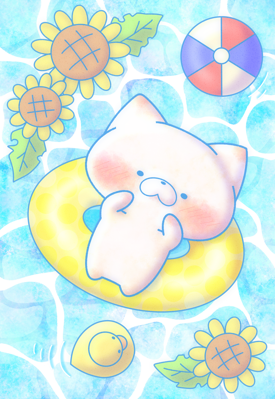 みずあそび Illust of ちお HUIONIllustrationContest2025 cat summer medibangpaint sea ゆるかわ つぶらな瞳