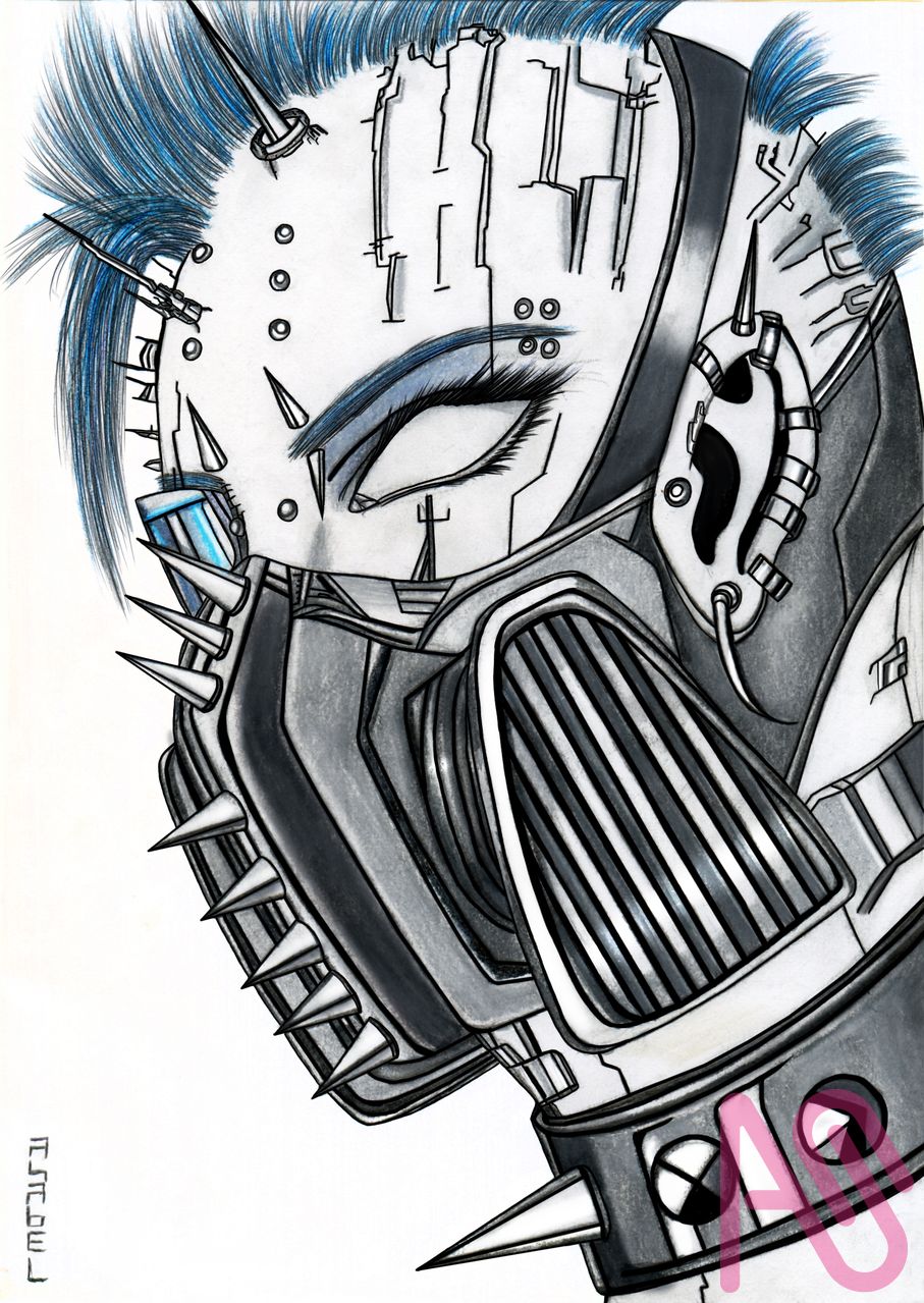 81-MN Illust of asabelmori drawing art character portrait cyberpunk cyborg cyber asabelmori