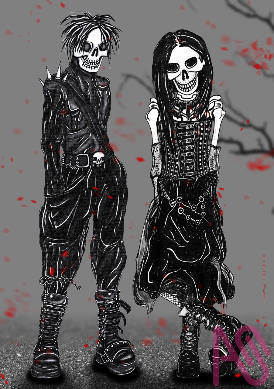 1V-95 Illust of asabelmori drawing art character digital portrait couple bones skeleton asabelmori