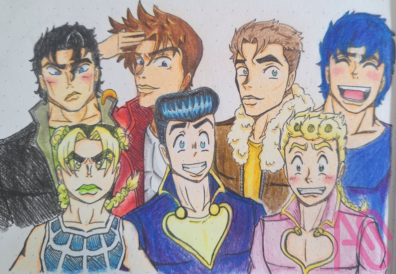 JoJo Family coloured  Illust of JOGM fanart KujoJolyne JosephJoestar JOJO'S_BIZARRE_ADVENTURE KujoJotaro JosukeHigashikata Family GiornoGiovanna JonathanJoestar Goergejoestarll