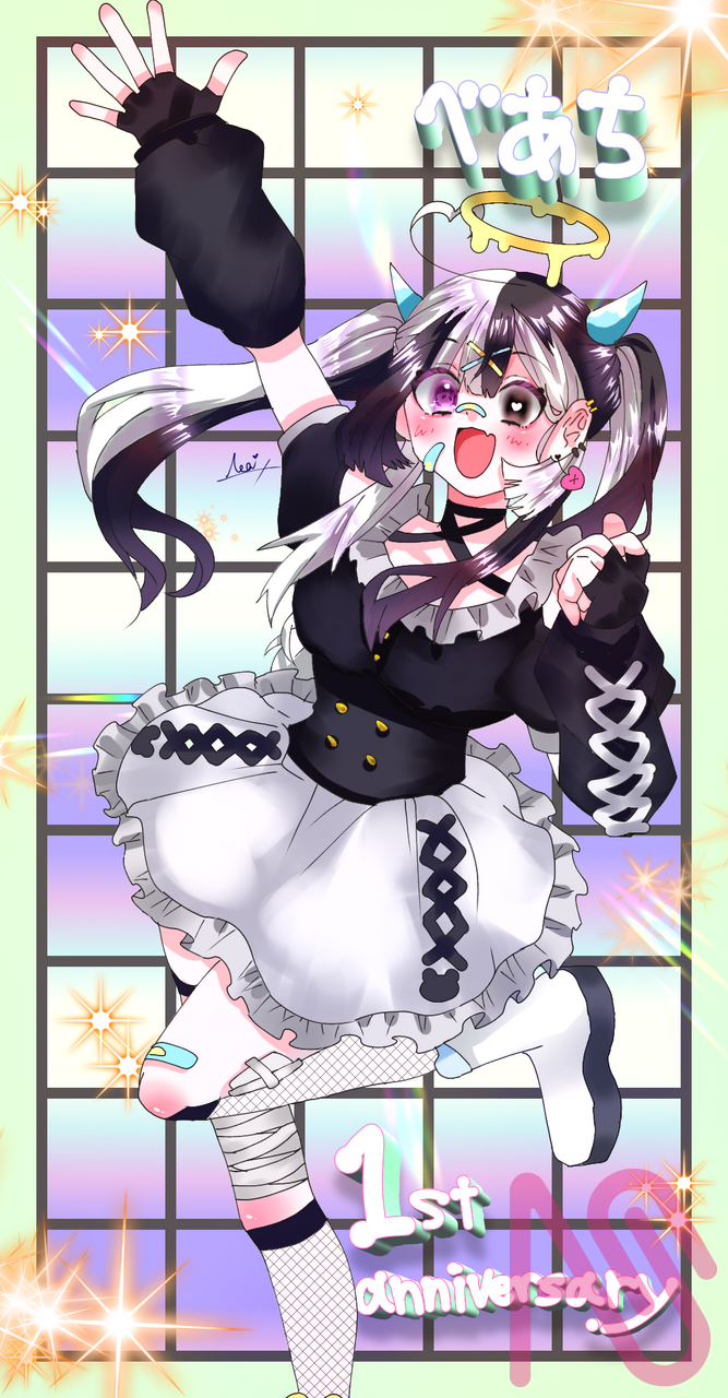 【再投稿】べあち１周年おめでとう！！！ Illust of 紅蘭ネア 1周年 よその子 再投稿 リア友 紅蘭ネア 白黒べあ こぐまの自由帳