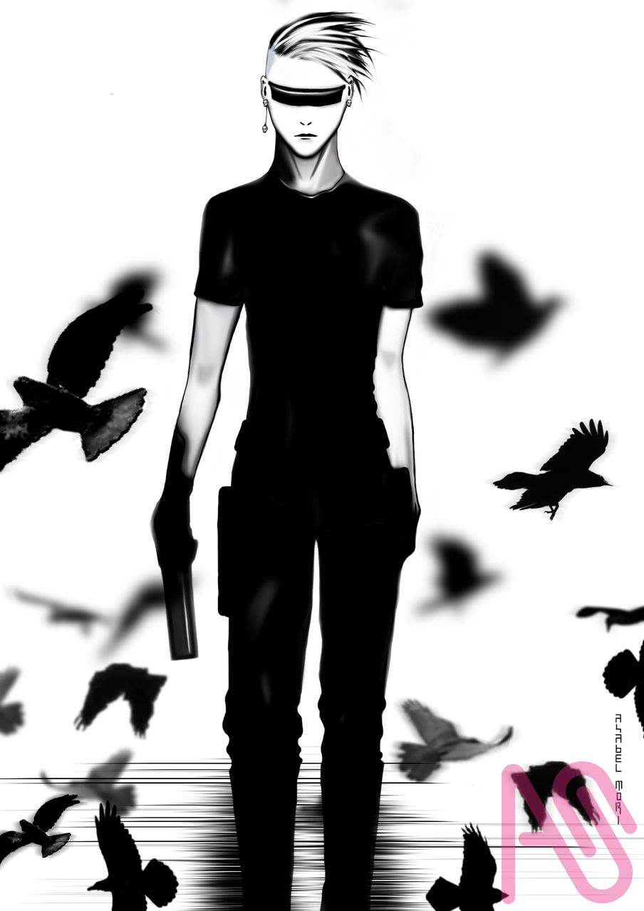 1S-KD Illust of asabelmori drawing character digital portrait cyberpunk cyber crows ravens asabelmori