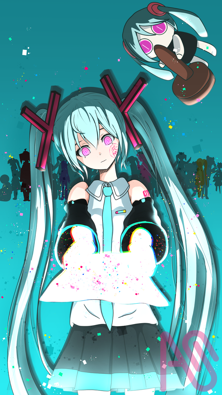 合格⭕初音ミク❌失格 Illust of xieyouyuesena twin_ponytails girl hatsunemiku 水色 cute kawaii 青色 miku 水色髪