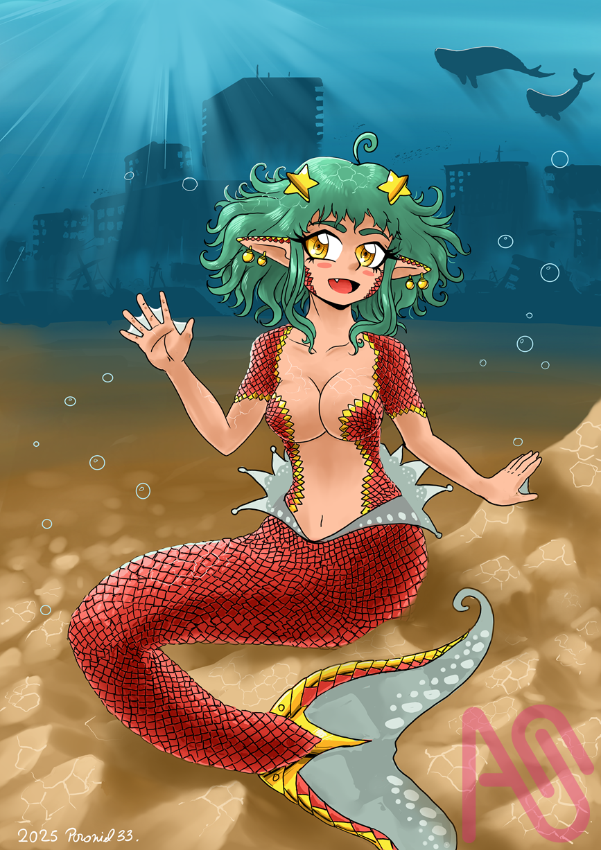 sirena peliverde Illust of poroniel-33 illustration original color personajes