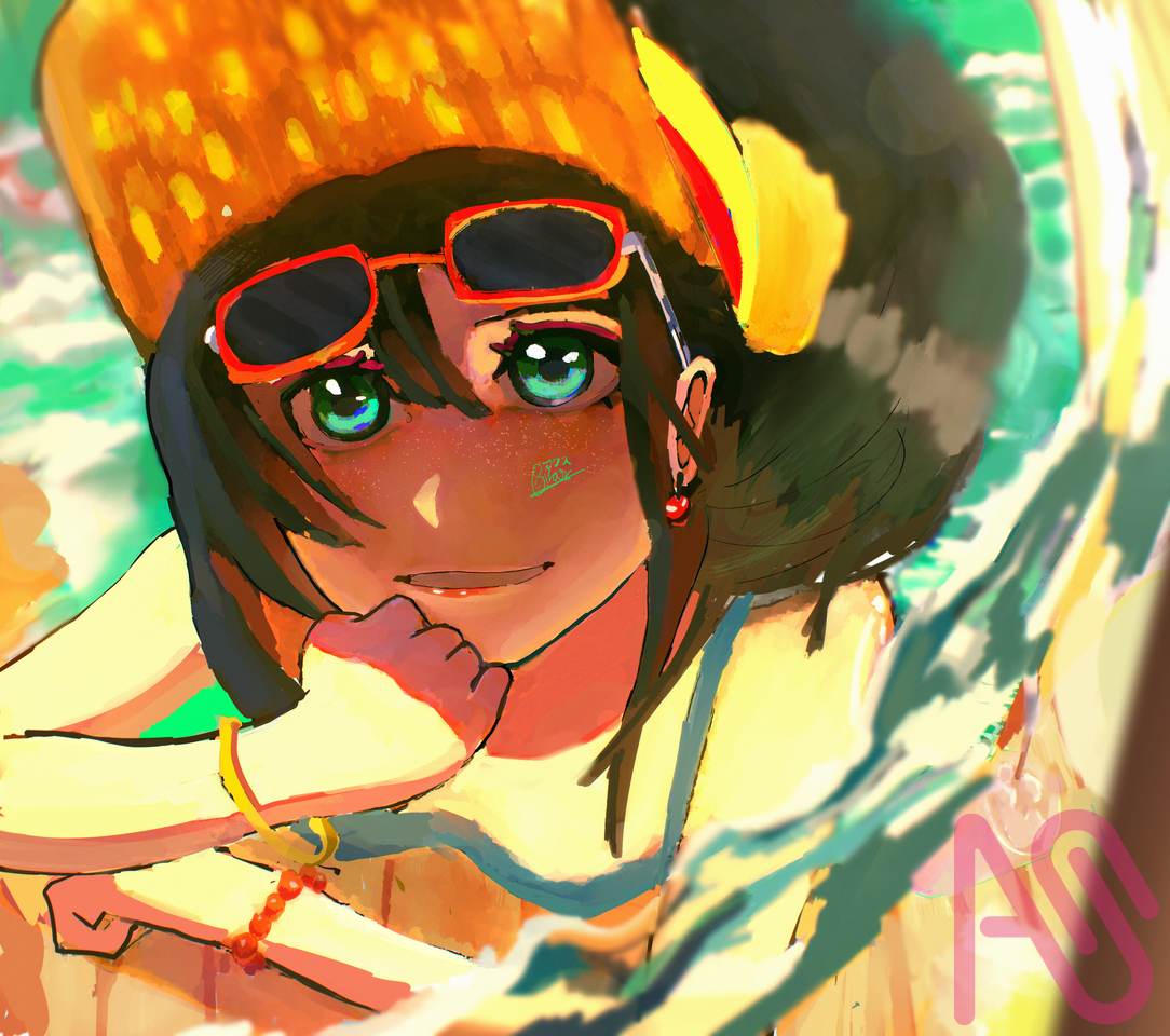 夏の女 Illust of maxplusart HUIONIllustrationContest2025 blue summer drawing art anime yellow red green