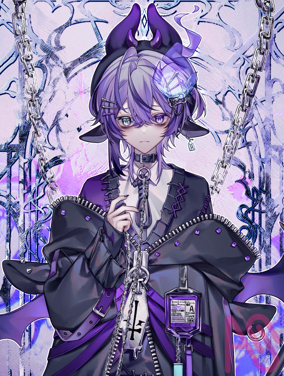 俺👿 Illust of ヤミ咲 drawing オリジナルキャラ illustration art original digital oc purple 初心者のクズイラスト 絵柄が好みって人にフォローされたい