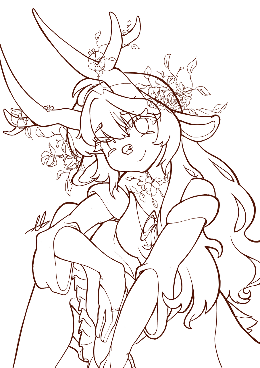 Anime Deer-ColoringPage: By Little_Spacy Illust of LittleSpacy painting girl drawing art anime manga medibangpaint digital coloring deer