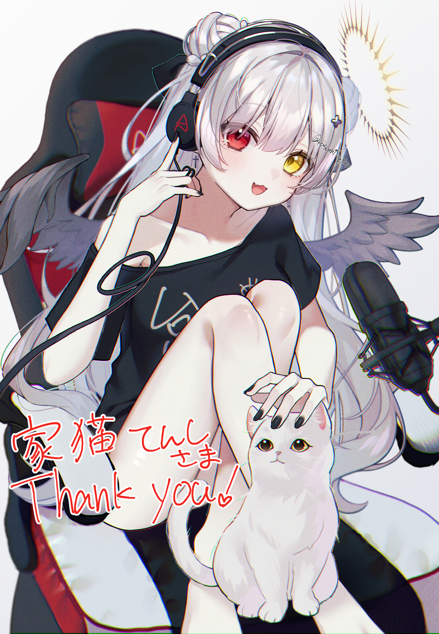 Commission😈😇 Illust of 冬路くじら angel demon cat girl CLIPSTUDIOPAINT illustration kawaii white_hair