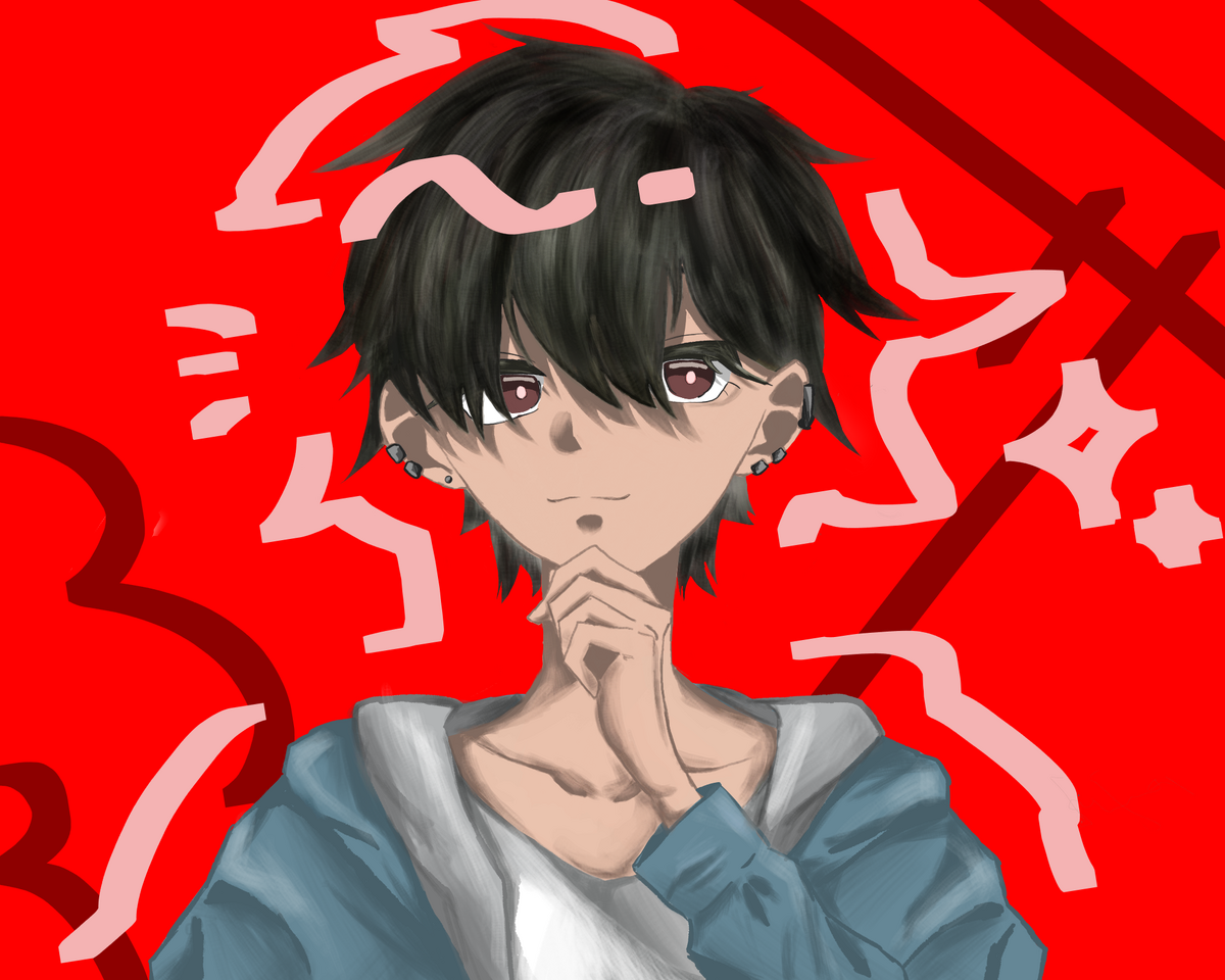 息抜きで描いた Illust of 青藍　涼 黒髪 medibangpaint boy oc red piercing