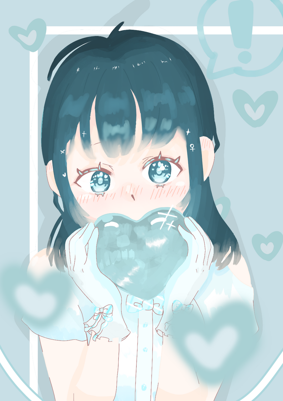 💙✨🎀 Illust of アリー🍀💫 水色 medibangpaint heart 青色 キラキラ びっくり 照れてる
