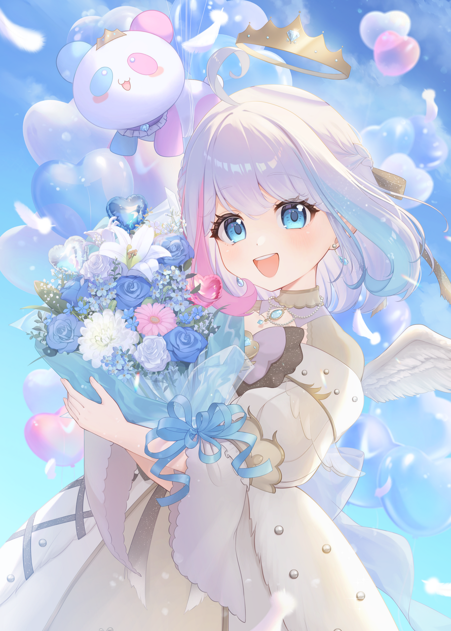 青と白、新しい空 Illust of 夢羽　結 angel illustration original oc kawaii flower 透明感 birthday virtual_YouTuber ゆめうゆい