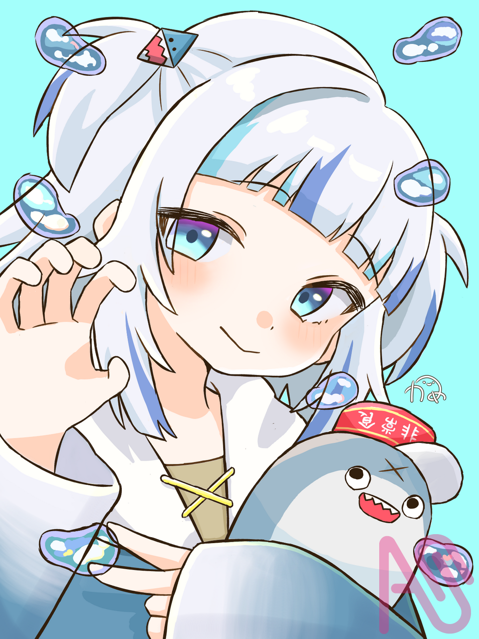 あ、どうもサメです～ Illust of かめろんぱん girl fanart blue 卒業 hololive GawrGura